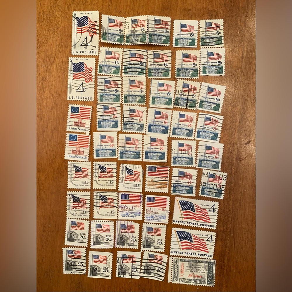 Vintage American Flag - USA Postal Stamps - 50 postmarked. Collection